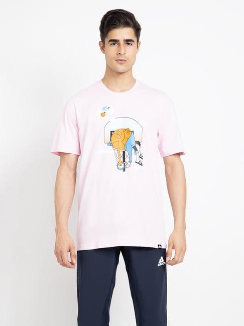 adidas pink printed round neck t-shirt