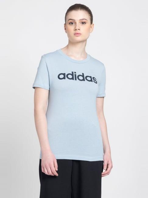 adidas powder blue cotton printed sports t-shirt