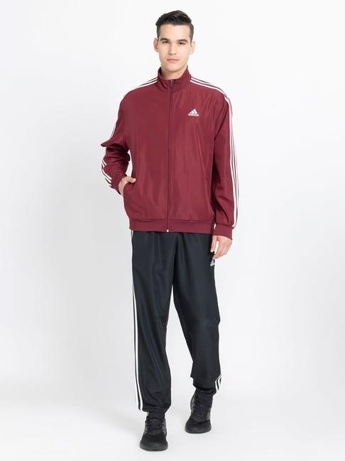 adidas red & black regular fit striped tracksuit