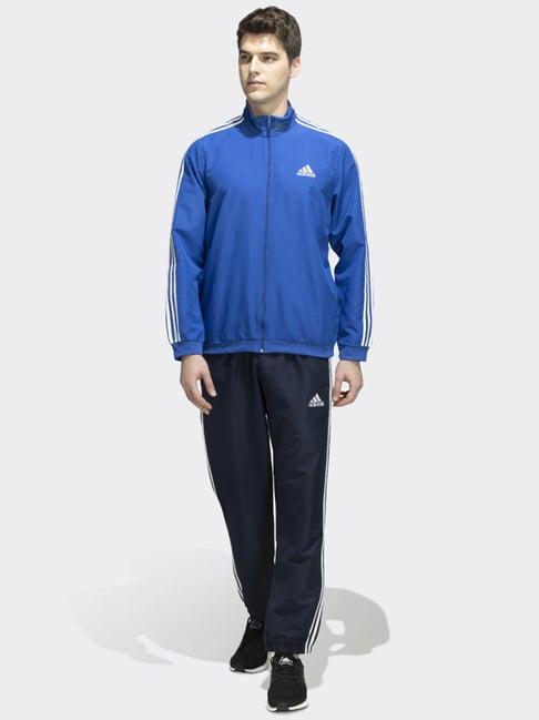 adidas royal blue & black regular fit striped tracksuit