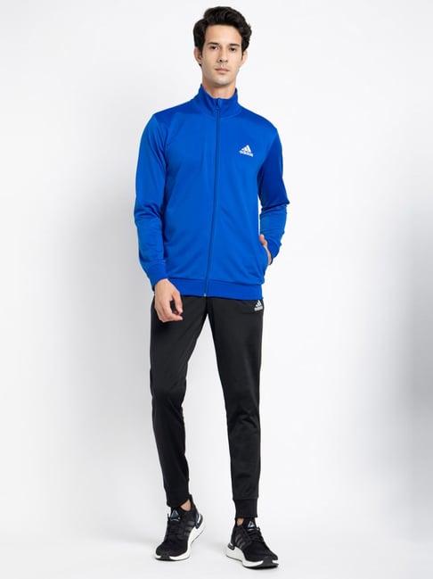 adidas royal blue & black regular fit striped tracksuit