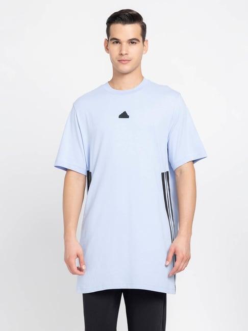 adidas sky blue regular fit striped sports t-shirt