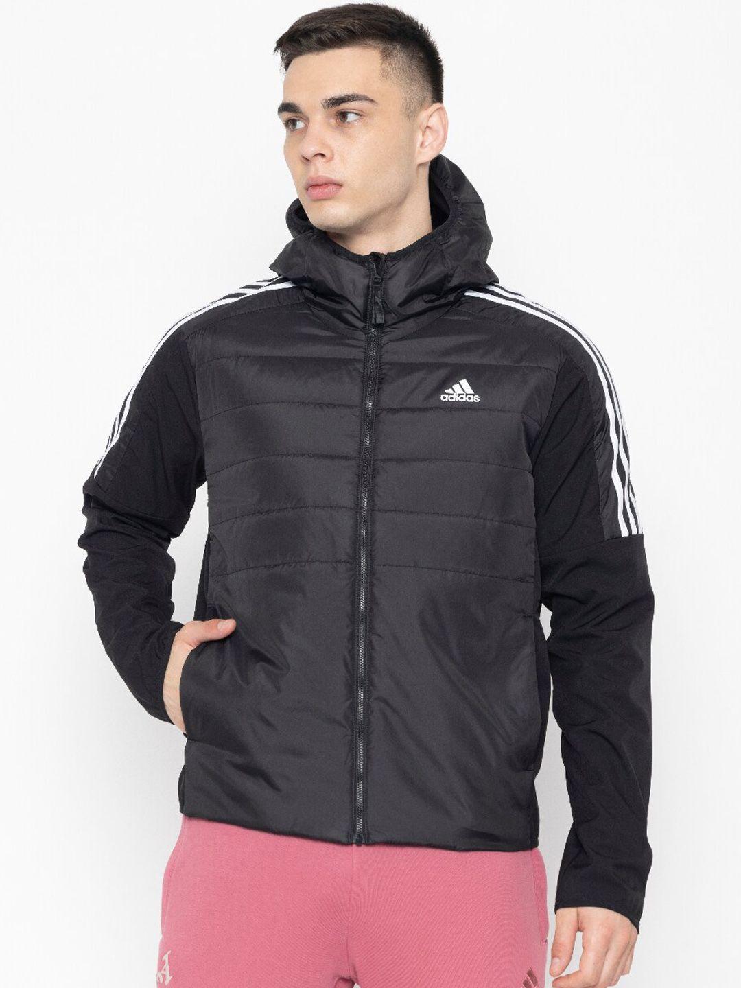 adidas striped hooded bomber jacket