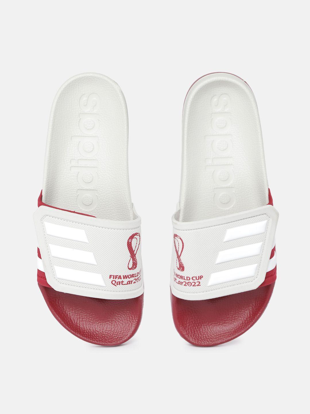 adidas unisex off white & maroon fifa wc 2022 print adilette tnd sliders