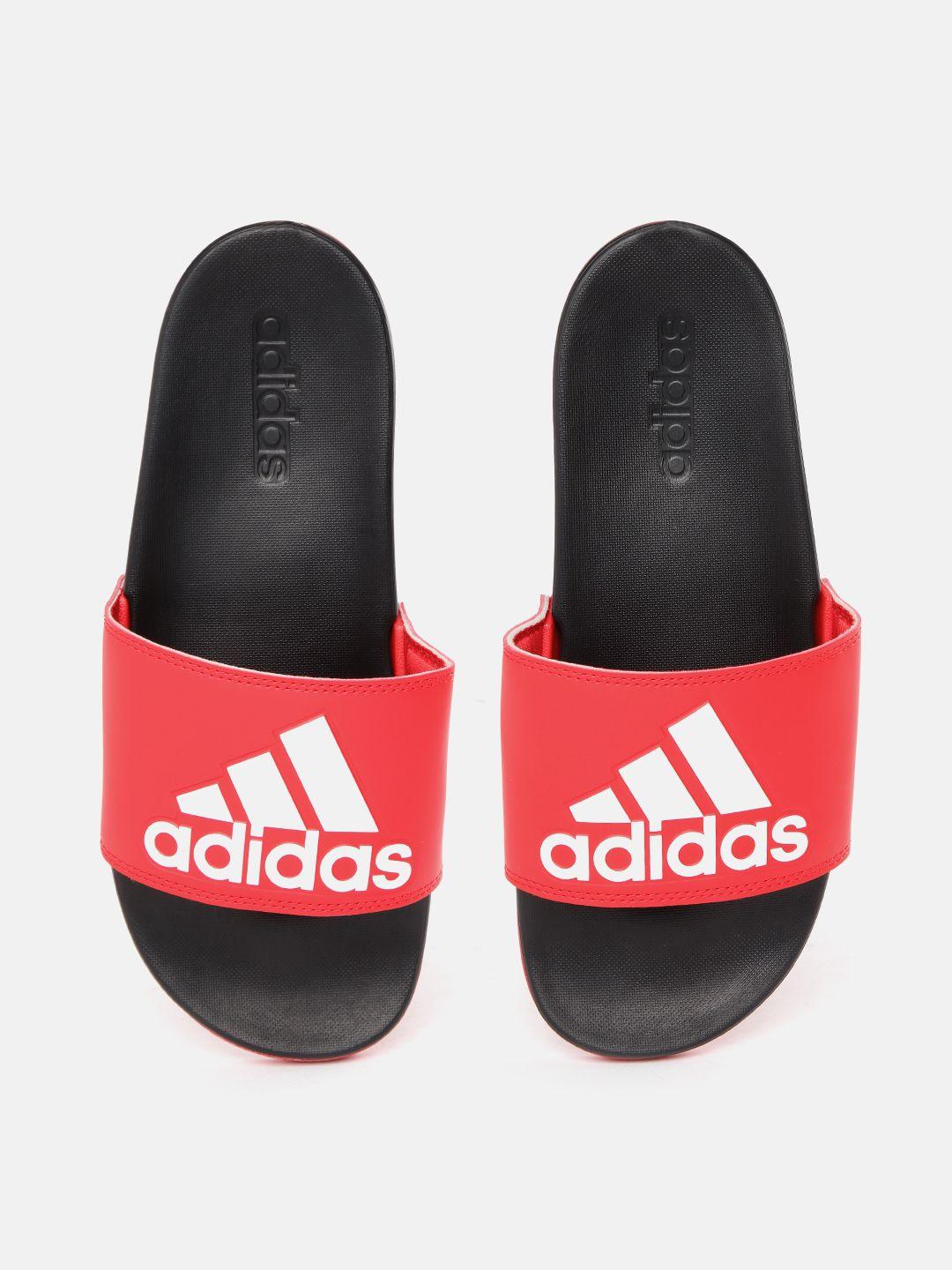 adidas unisex red & black  adilette comfort printed sliders