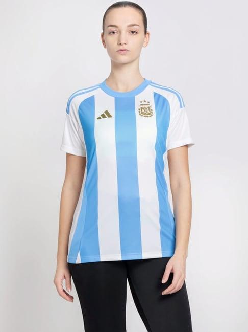 adidas white & blue striped sports t-shirt