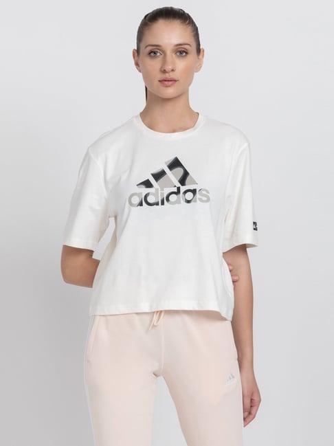 adidas white cotton printed t-shirt