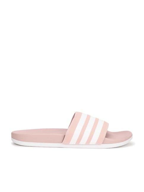 adidas women's adilette cf plus stripes w pink & white slides