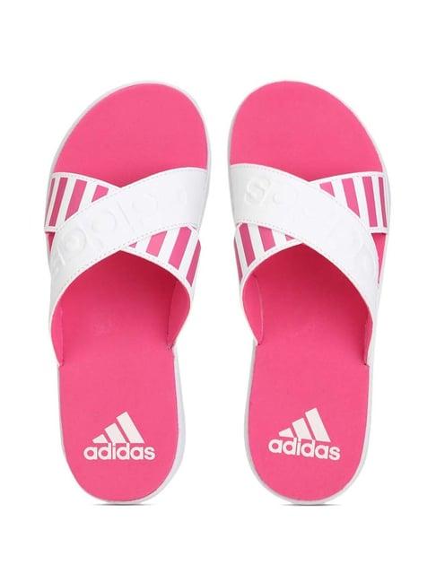 adidas women's distincto white & pink slide
