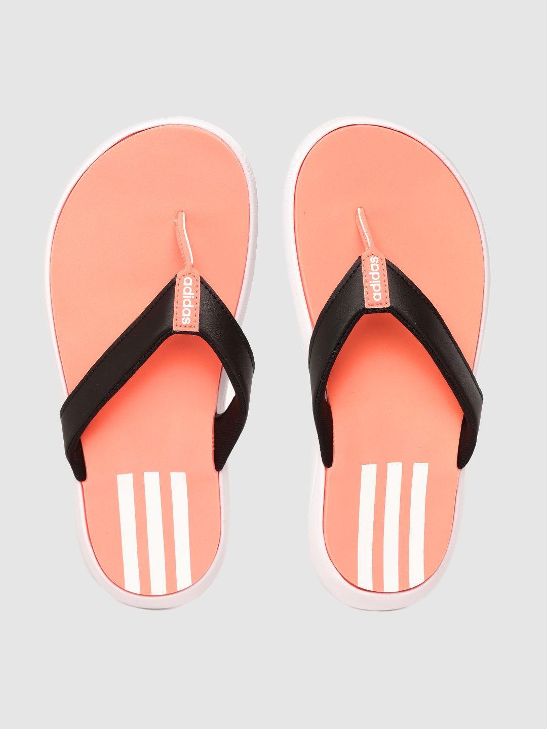 adidas women black & coral orange comfort thong flip-flops