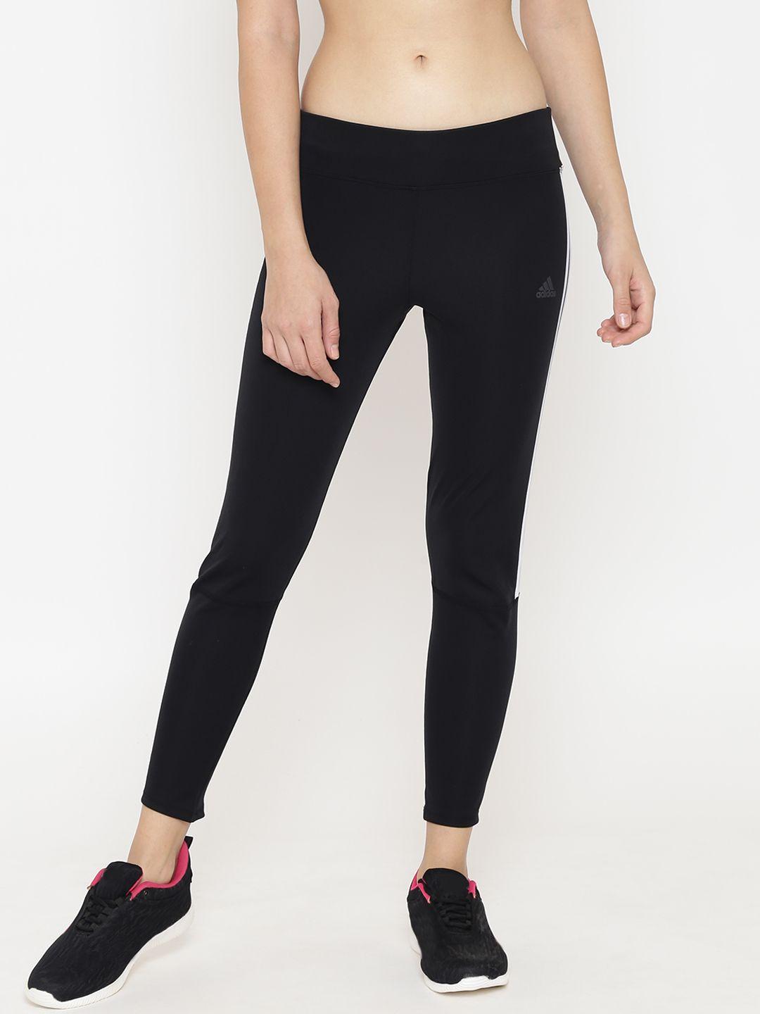 adidas women black 3-stripes running sustainable tights