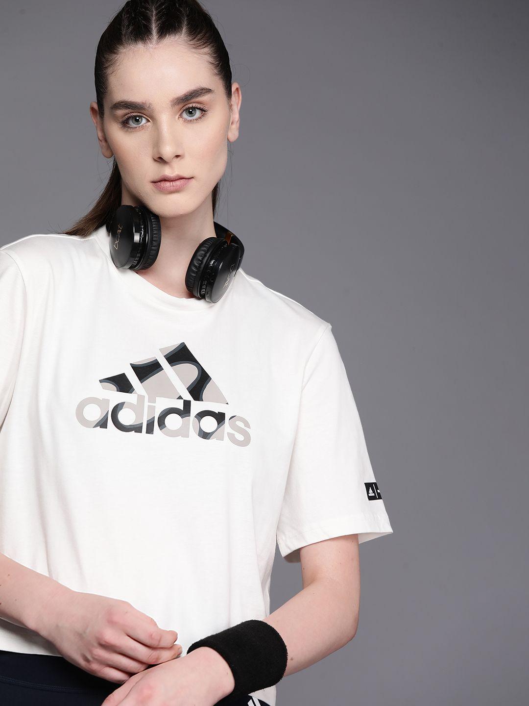 adidas women brand logo printed pure cotton t-shirt