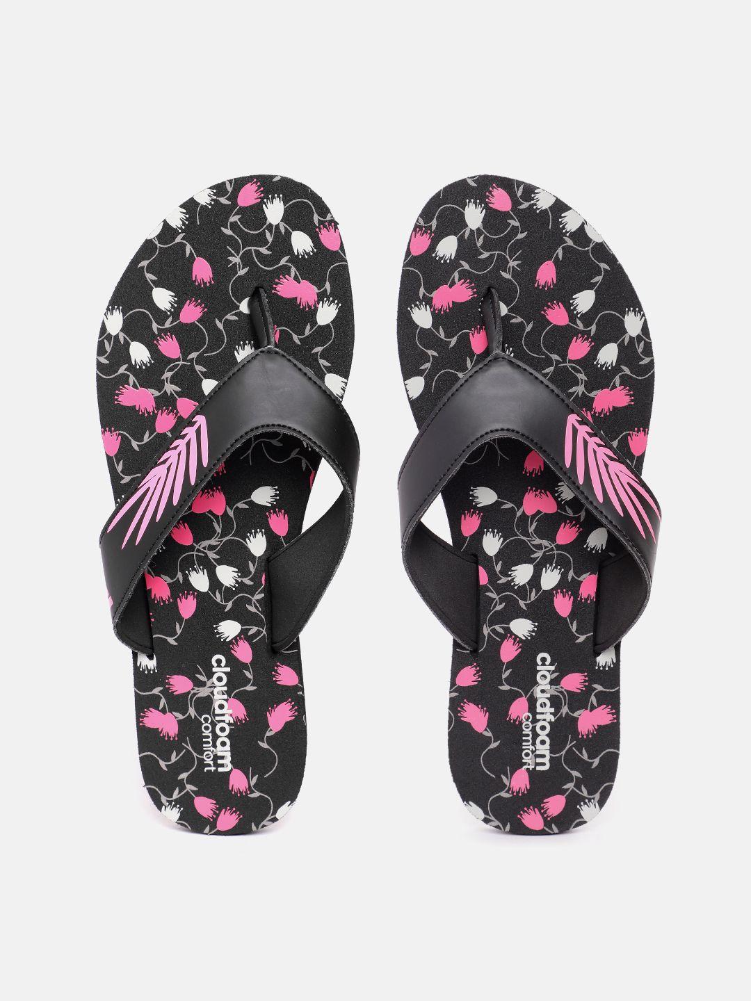 adidas women cloudfoam w floral printed thong flip-flops