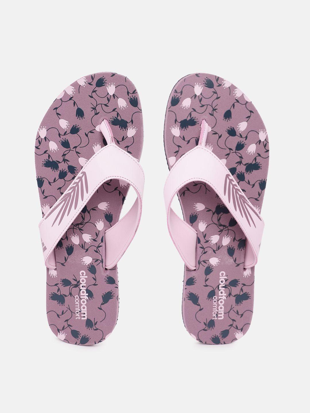 adidas women cloudfoam w floral printed thong flip-flops