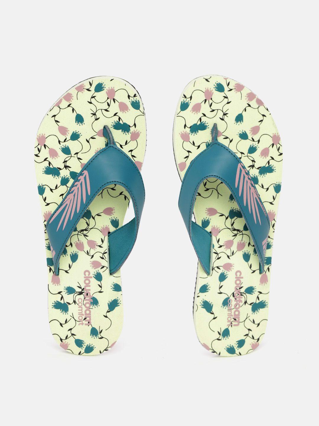 adidas women green & pink leaf print thong flip-flops