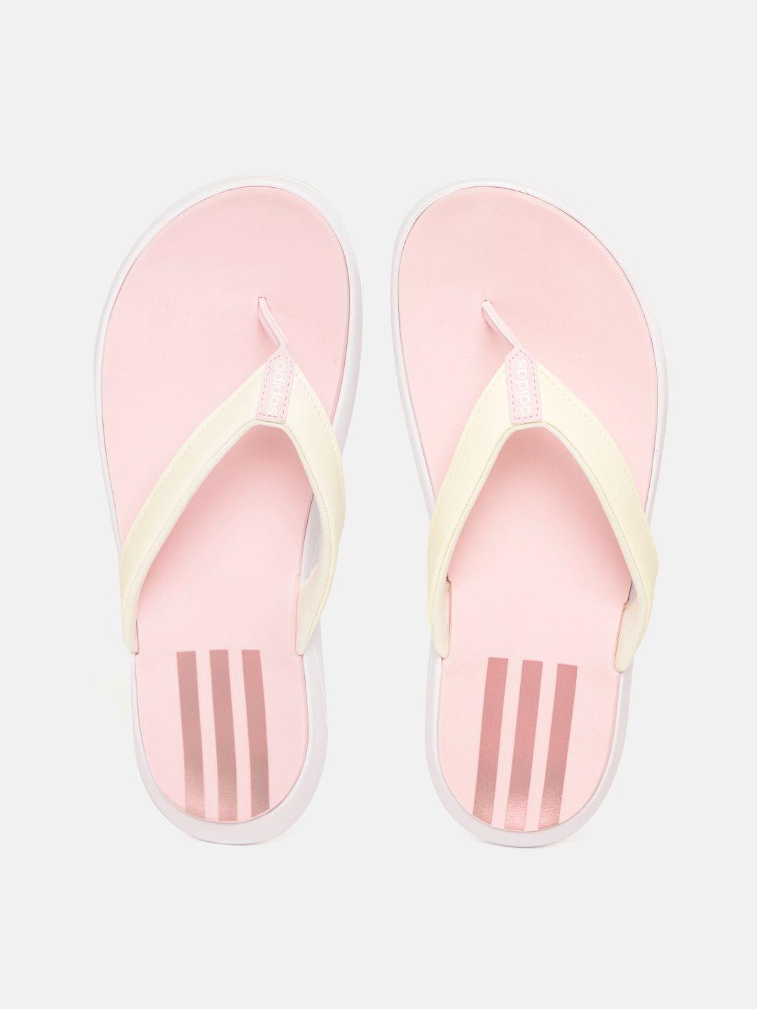adidas women off-white & pink comfort solid thong flip-flops