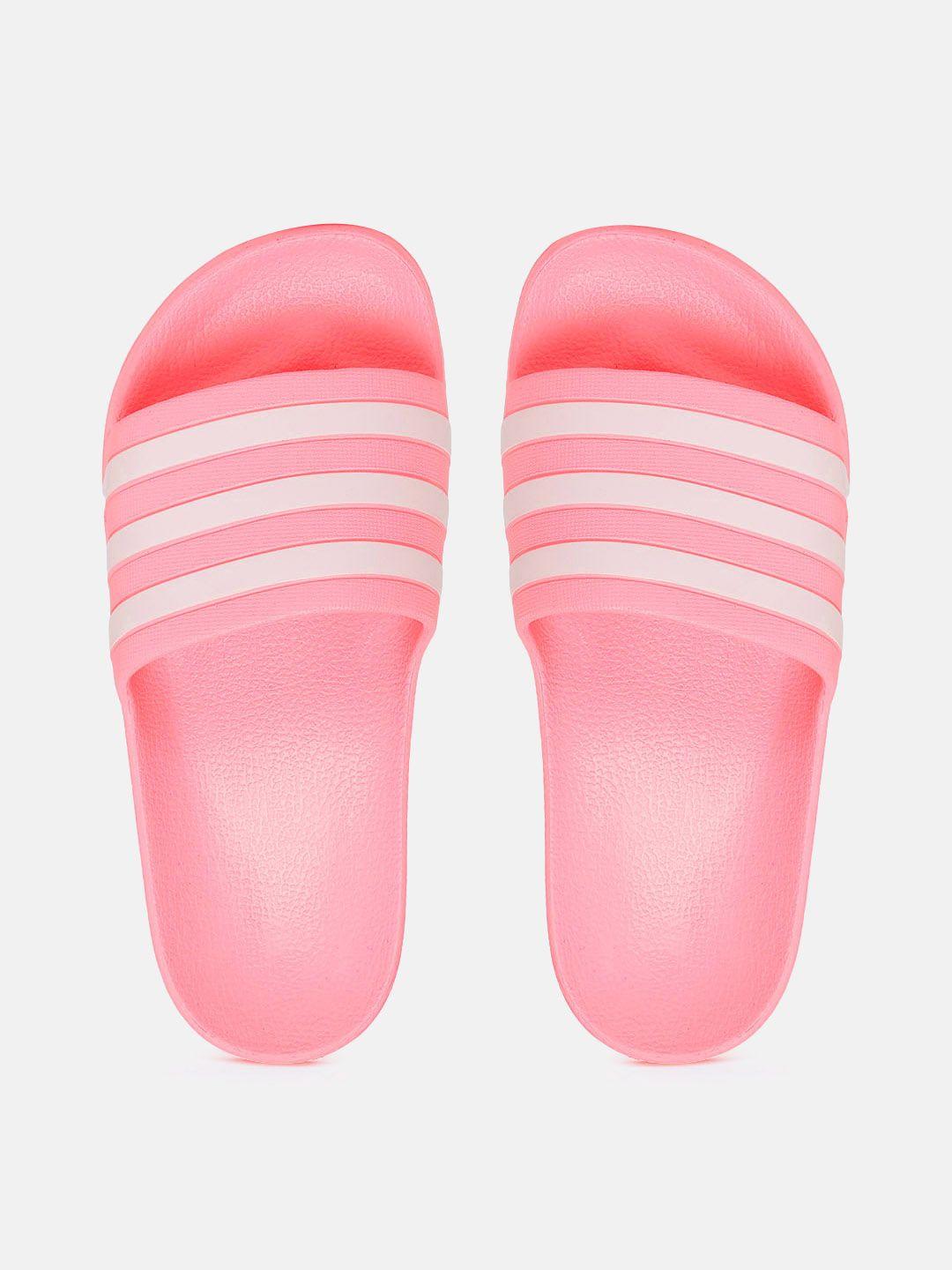 adidas women pink & white striped adilette aqua sliders