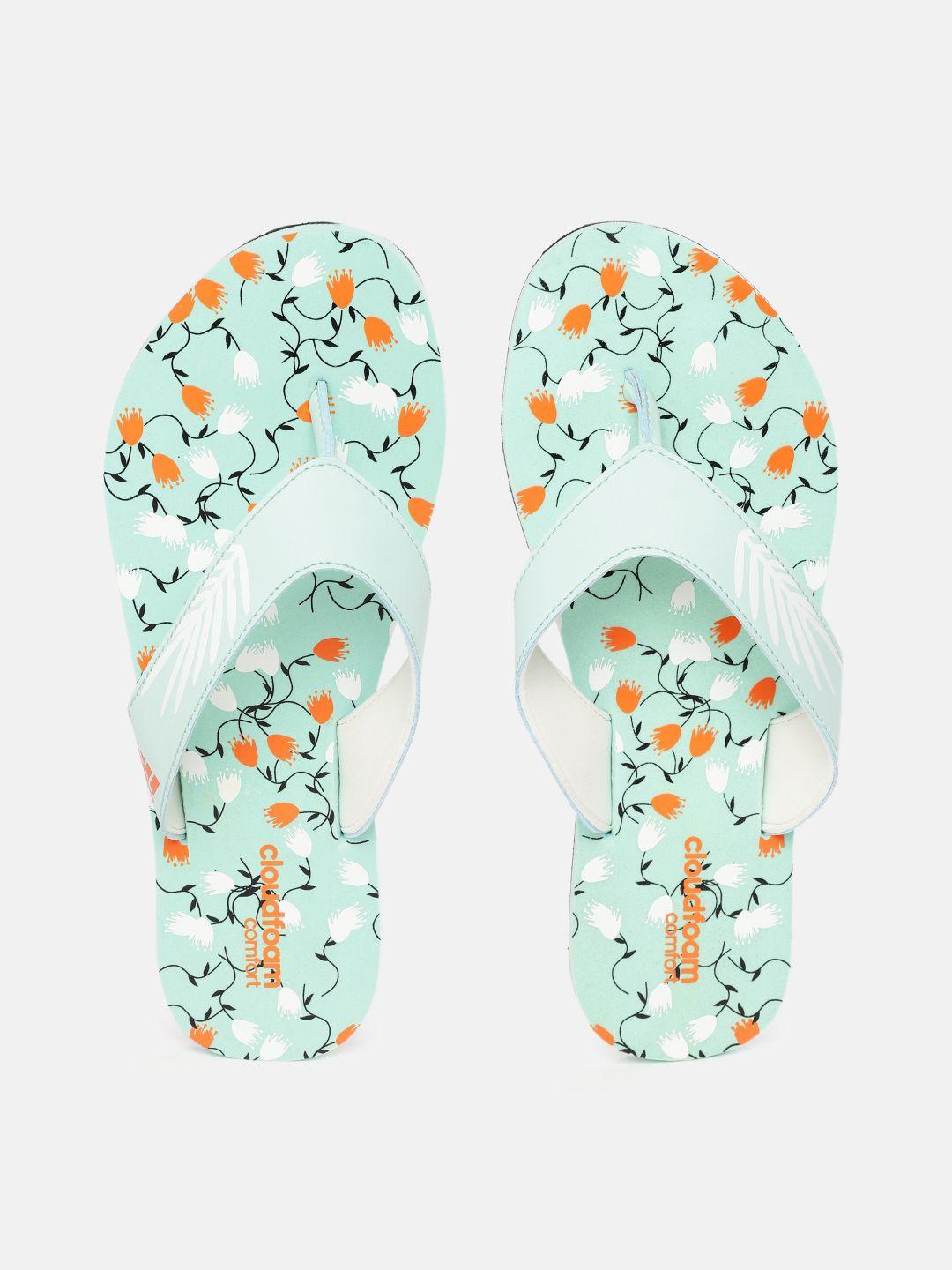 adidas women sea green & white floral printed cloudfoam thong flip flops