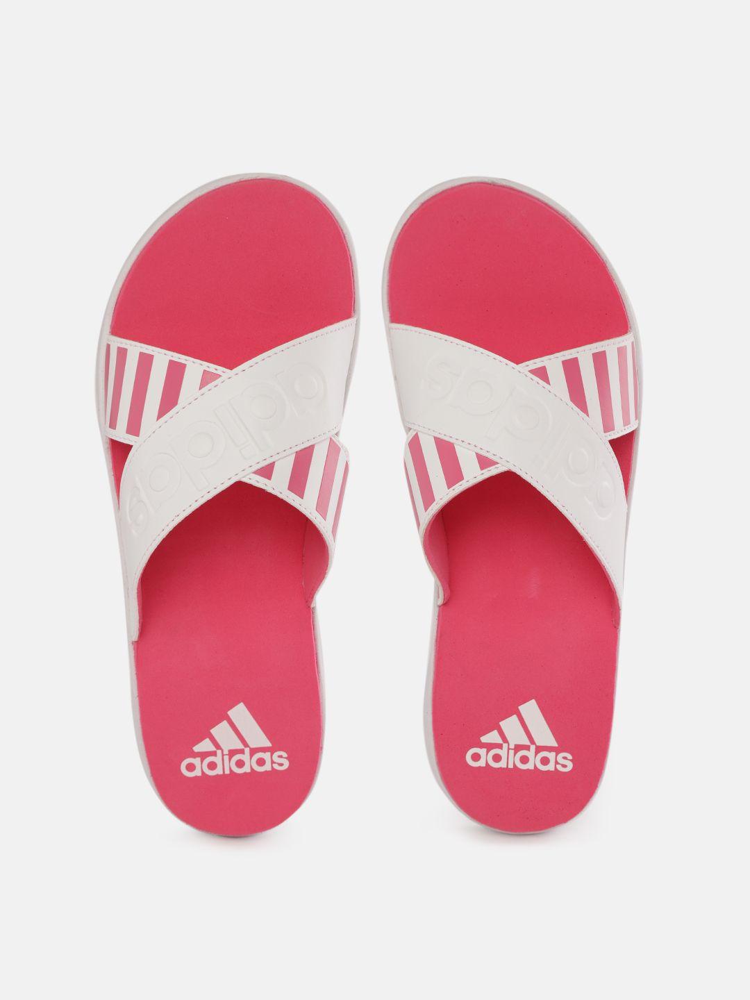 adidas women white & pink distincto striped slip-on