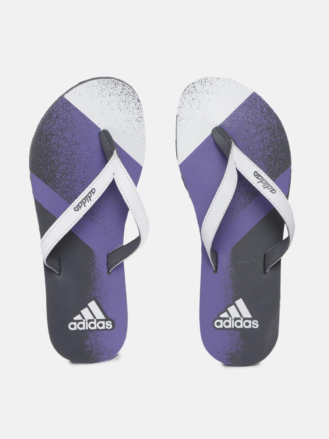 adidas women white & purple printed thong flip-flops