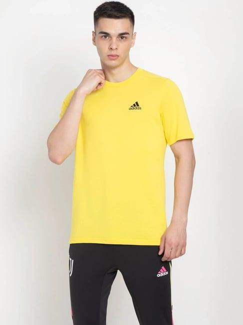 adidas yellow cotton regular fit t-shirt