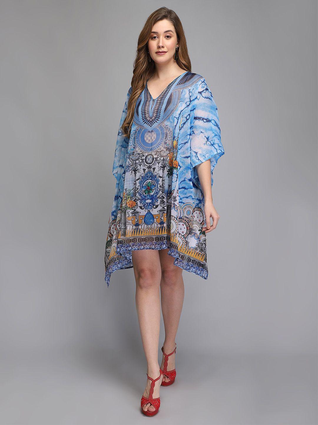 aditi wasan ethnic motifs printed chiffon kaftan dress