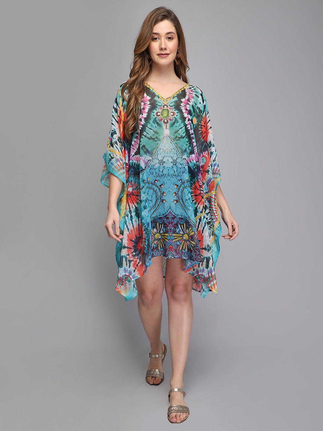 aditi wasan multicoloured tropical chiffon kaftan dress