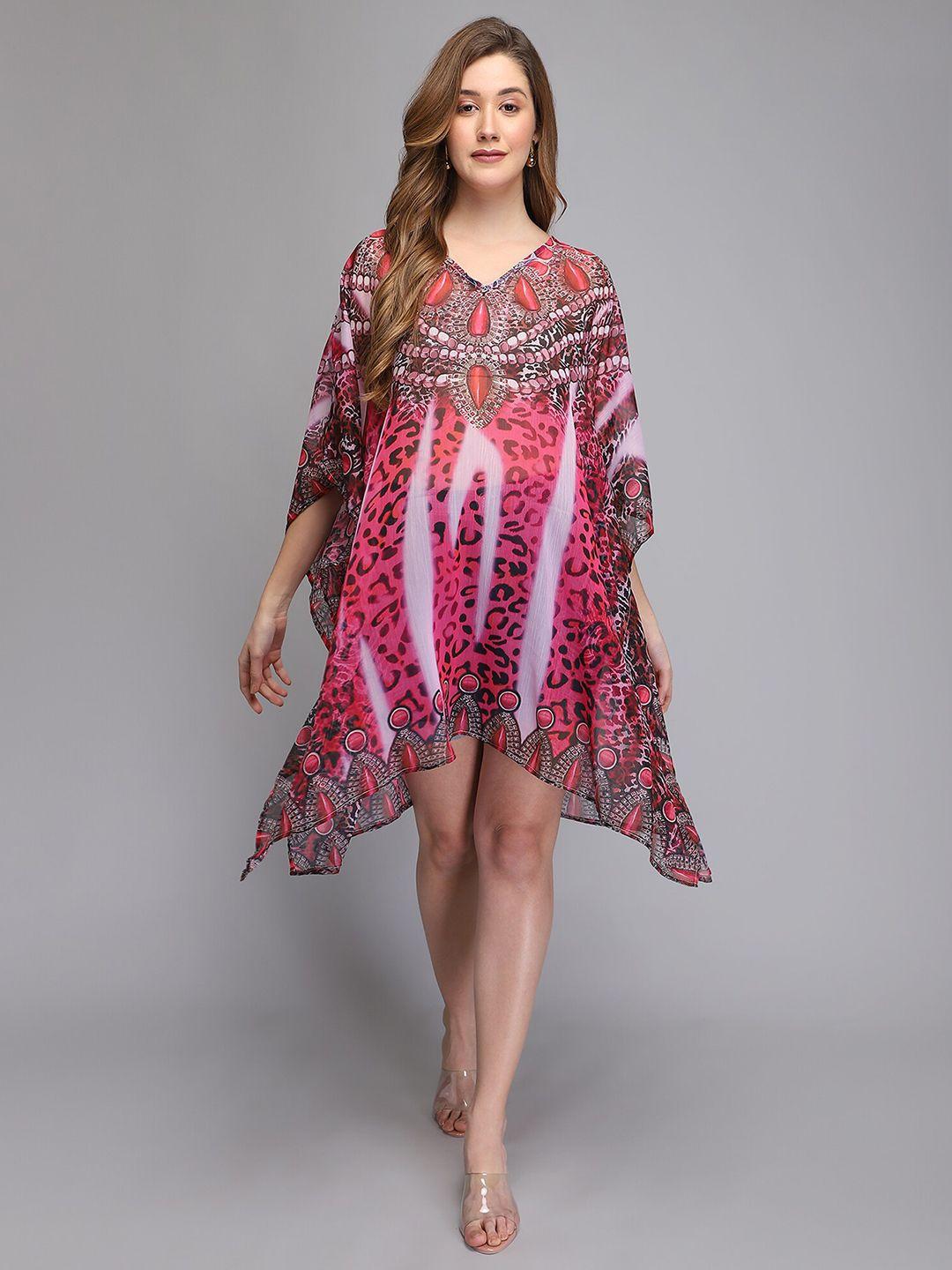 aditi wasan pink abstract printed chiffon kaftan midi dress