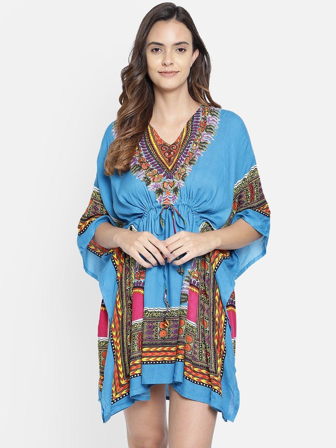 aditi-wasan-turquoise-blue-&-purple-ethnic-motifs-kaftan-dress