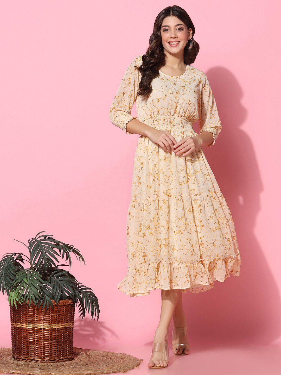 aditi wasan abstract printed smocked fit & flare dress