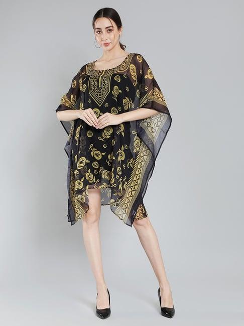 aditi wasan black floral print kaftan dress