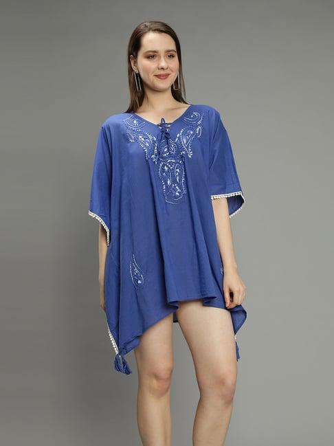 aditi wasan blue embroidered kaftan dress