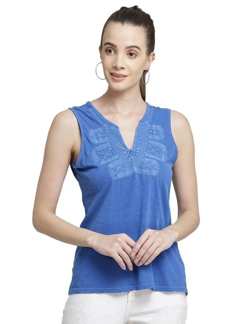 aditi wasan blue embroidered top