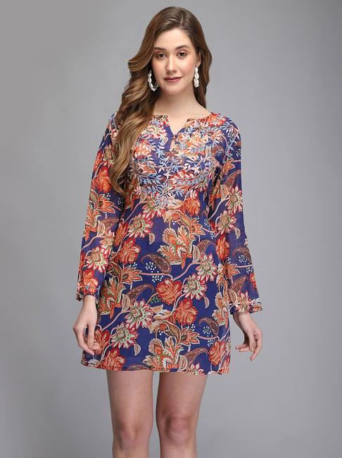 aditi wasan blue embroidered tunic dress