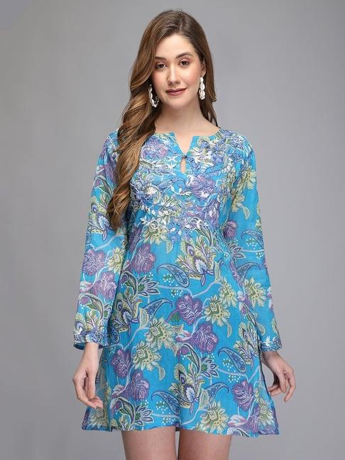 aditi wasan blue embroidered tunic dress