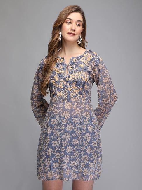 aditi wasan blue embroidered tunic dress