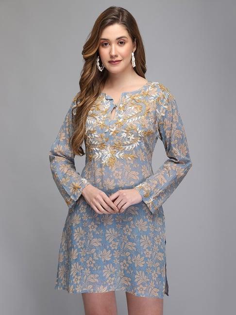 aditi wasan blue embroidered tunic dress