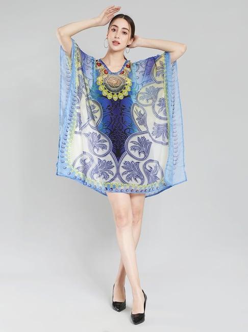 aditi wasan blue printed kaftan dress