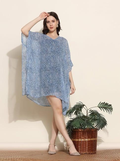 aditi wasan blue printed kaftan dress