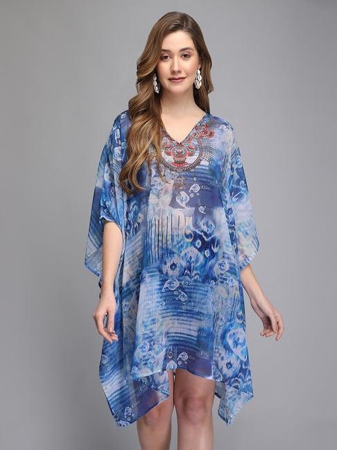 aditi wasan blue printed kaftan dress