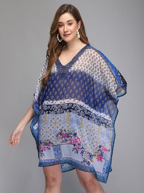 aditi wasan blue printed kaftan dress