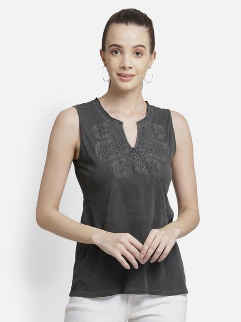 aditi wasan charcoal embroidered top