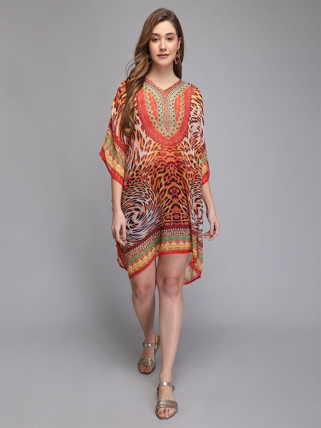 aditi wasan ethnic motifs printed chiffon kaftan dress