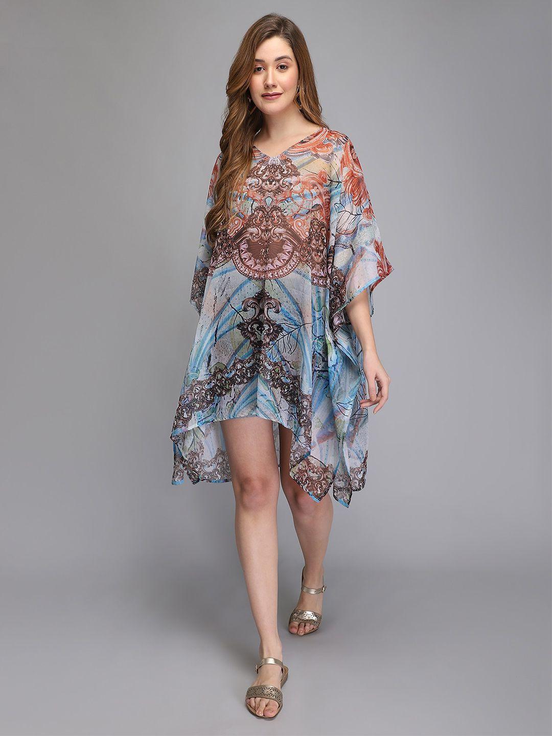 aditi wasan ethnic motifs printed chiffon kaftan dress