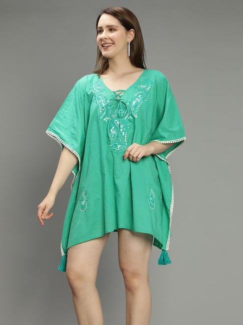 aditi wasan green embroidered kaftan dress