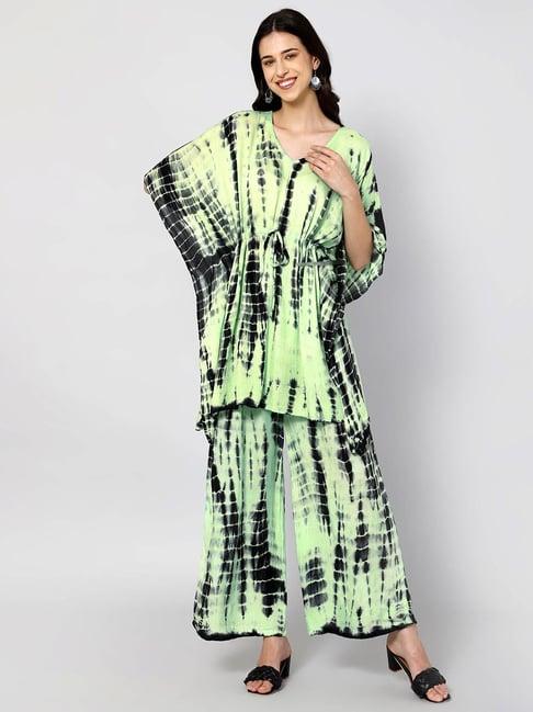 aditi wasan green tie - dye kaftan with palazzo