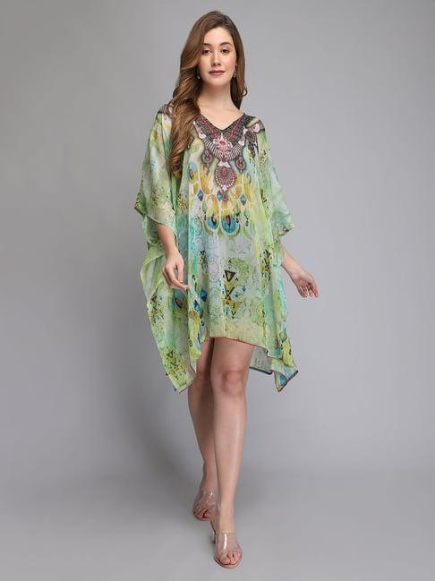 aditi wasan light green printed kaftan dress