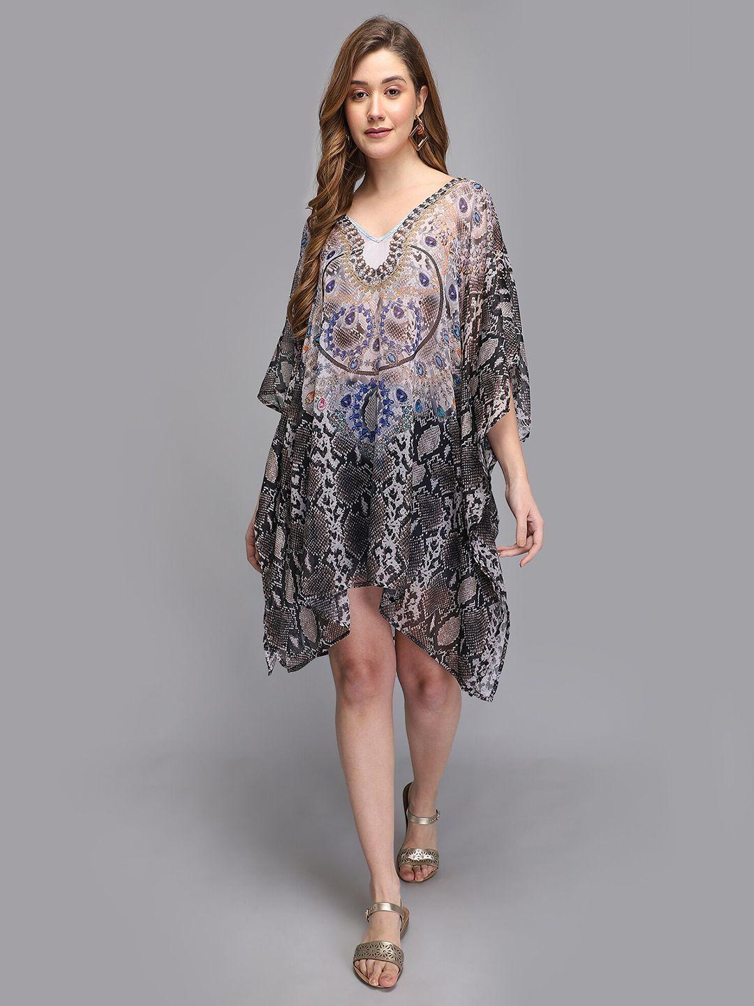 aditi wasan multicoloured animal print chiffon kaftan dress