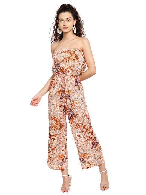 aditi wasan orange off shoulder printed jumpsuit