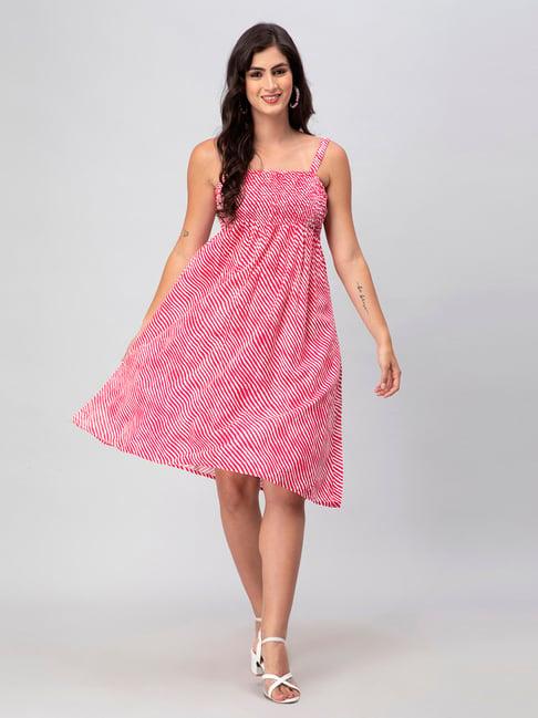 aditi wasan pink print fit & flare dress